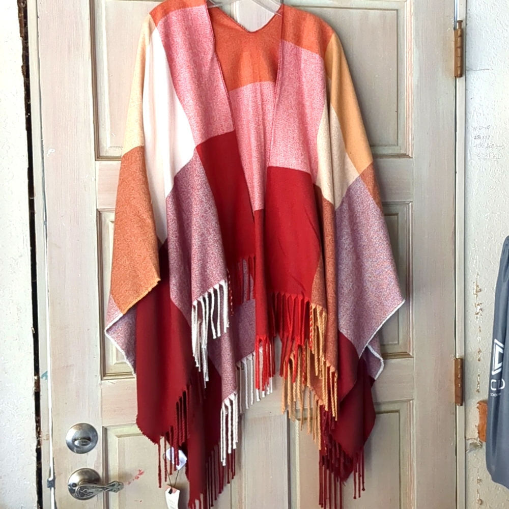Multicolored warm colors fringed dress wrap